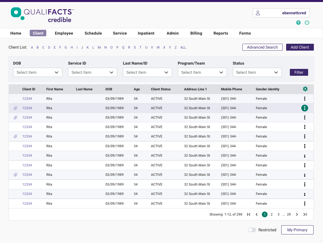 screenshot of Qualifacts Credible